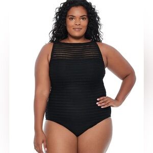 Lauren Ralph Lauren Women's Black Ottoman Boat Neck 1 Piece Swimsuit | 20W | NWT